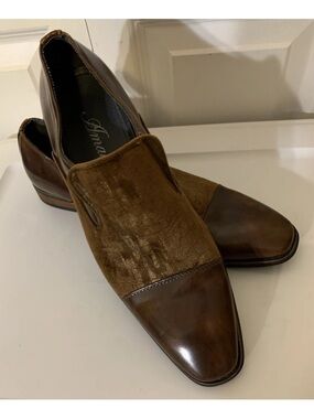 Amali Velvet Men's Sz 10 Slip On Tuxedo Designer Dress Shoes Brown